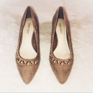 Nine West Size 7.5, 2-inch tan suede heels